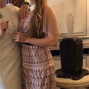 Self-Portrait Blush Pink Crochet Mini Dress (above the knee)with Contrast Collar